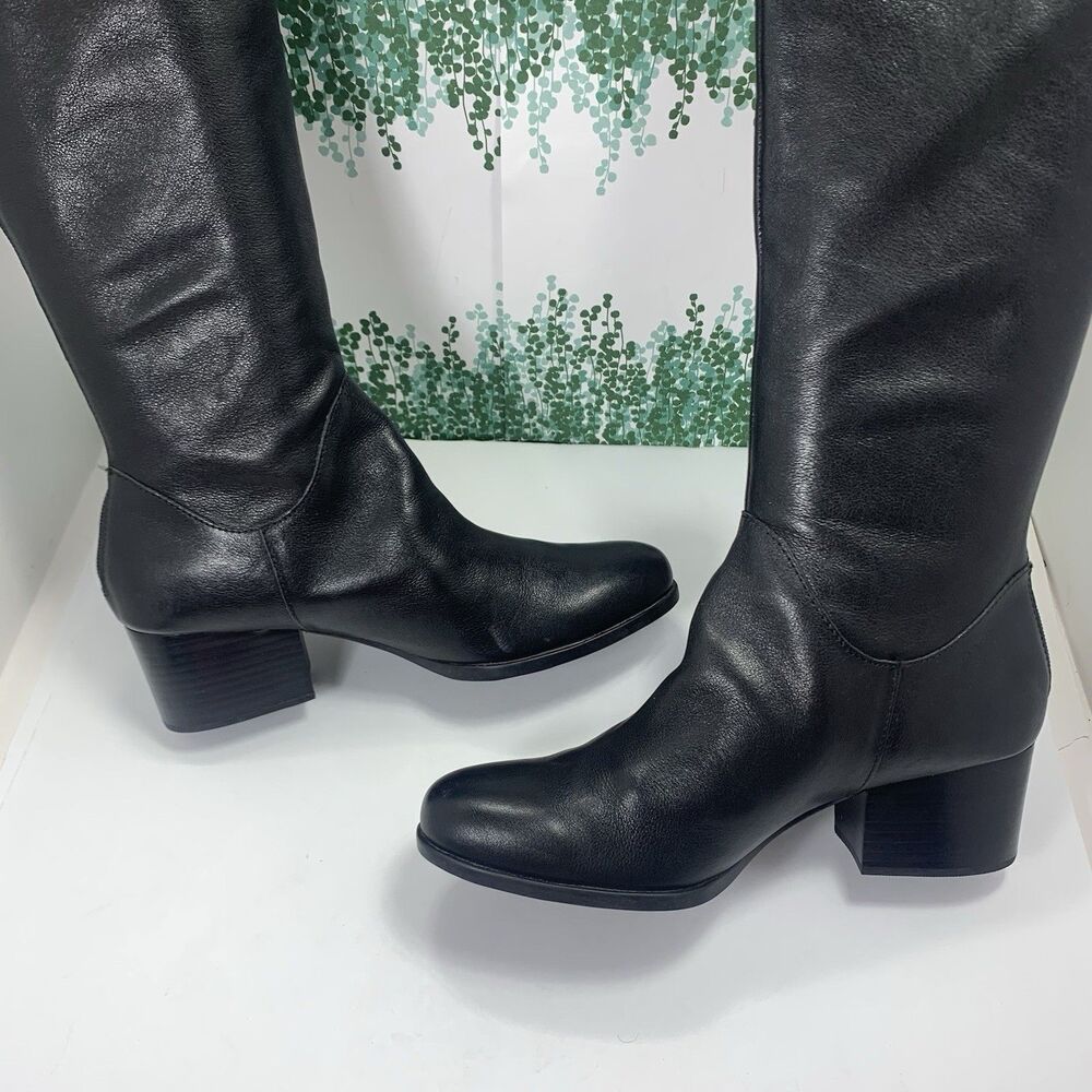 BORN Black Leather Tall Stacked Heel Boots 9.5 Womens - Picture 13 of 16